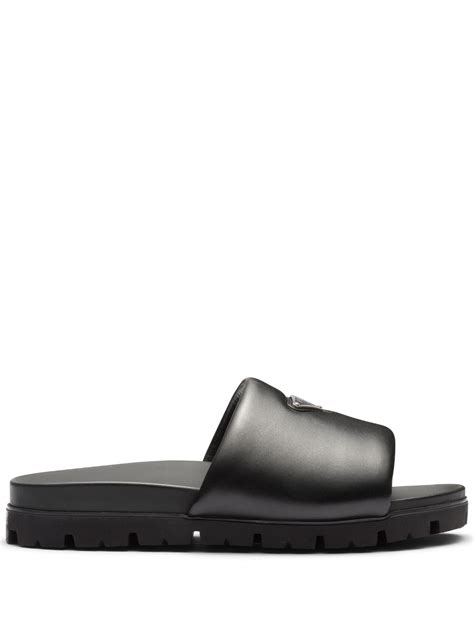 prada brushed leather slides